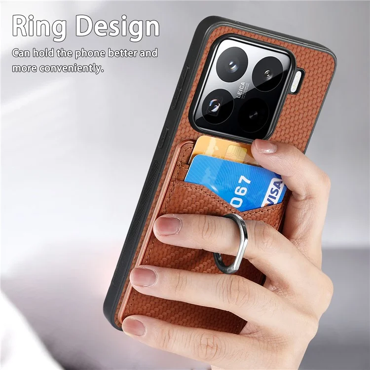 Étui pour Xiaomi 15 avec fentes pour cartes, support anneau et support - Noir