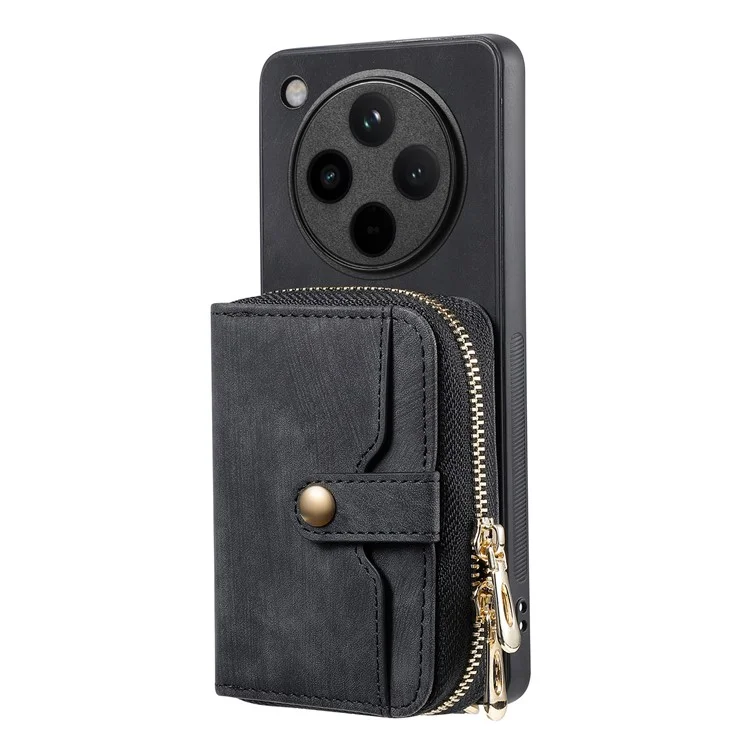 Funda para Oppo Find X8 5G, cartera con cremallera, cubierta trasera de cuero con soporte y correa para el hombro - Negro