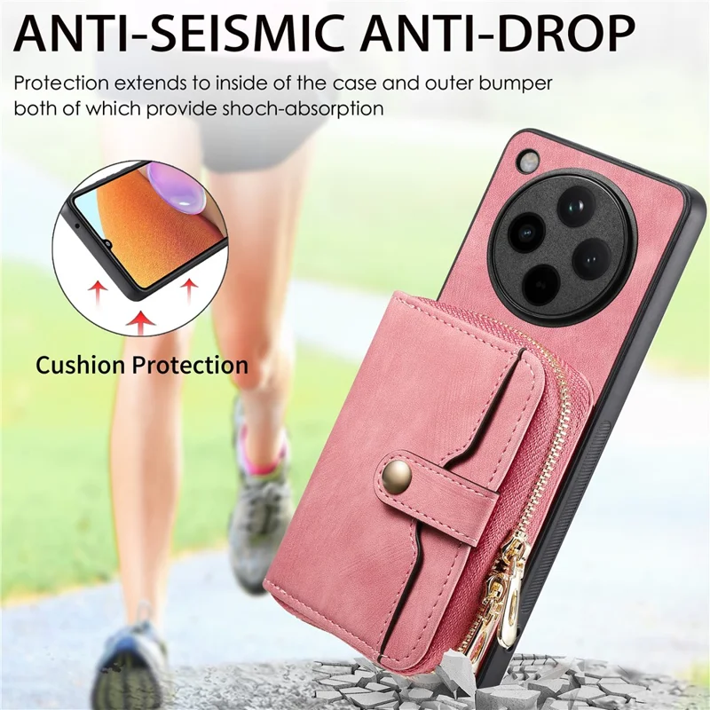 Funda para Oppo Find X8 5G, cartera con cremallera, cubierta trasera de cuero con soporte y correa para el hombro - Negro