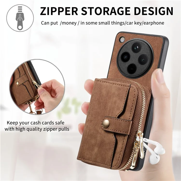 Funda para Oppo Find X8 5G, cartera con cremallera, cubierta trasera de cuero con soporte y correa para el hombro - Negro