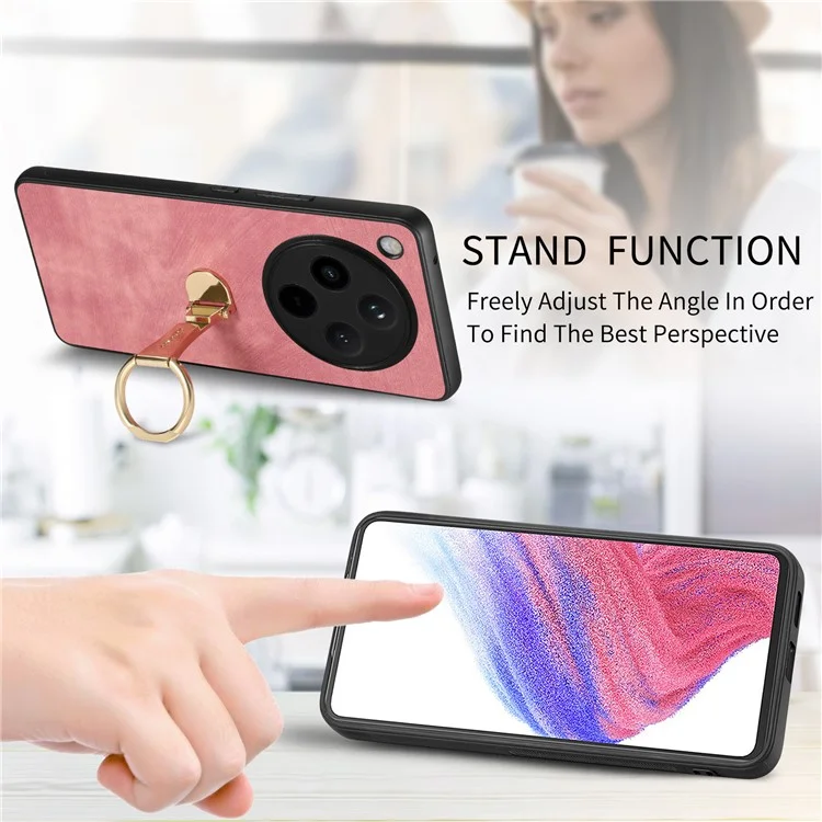 CASENEO D22 Faltbarer Ständer Retro-Leder-Rückseite Hülle für Oppo Find X8 5G - Pink