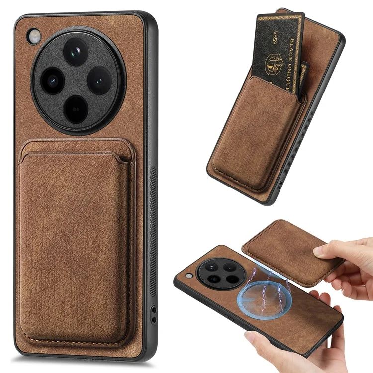 Étui pour Oppo Find X8 5G, en cuir rétro + TPU, avec emplacement pour carte amovible - Marron