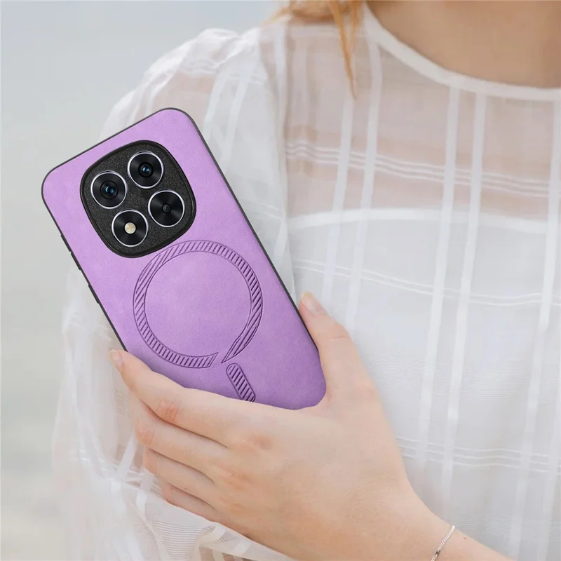 For Xiaomi Redmi Note 14 Pro+ 5G Leather Back Magnetic Case Skin-Touch Phone Cover - Purple