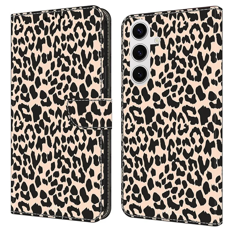 Funda para Samsung Galaxy S25 Carcasa Protectora Estampada TPU+PU Cuero Flip Phone Case - Estampado de Leopardo