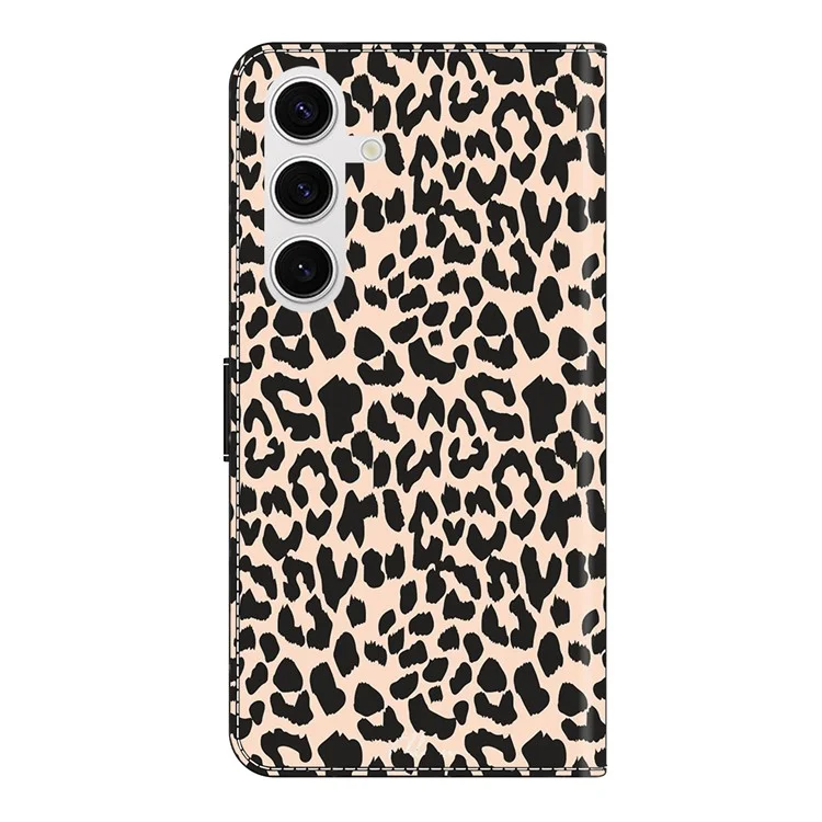 Funda para Samsung Galaxy S25 Carcasa Protectora Estampada TPU+PU Cuero Flip Phone Case - Estampado de Leopardo