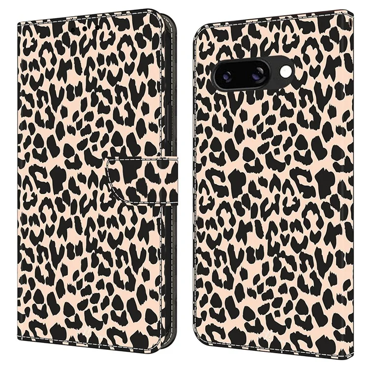 Hülle für Google Pixel 9a, gemusterter Schutzüberzug, TPU+PU-Leder, Flip-Handyhülle - Leopardenmuster