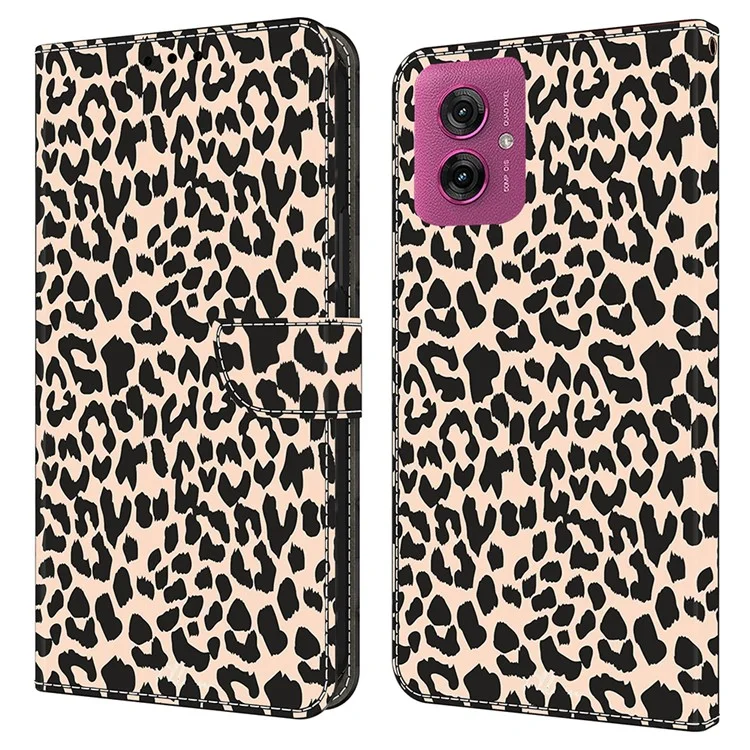 Funda para Motorola Moto G55 5G Carcasa con Estampado Protectora Cubierta de TPU+PU Cuero Flip Case - Estampado de Leopardo