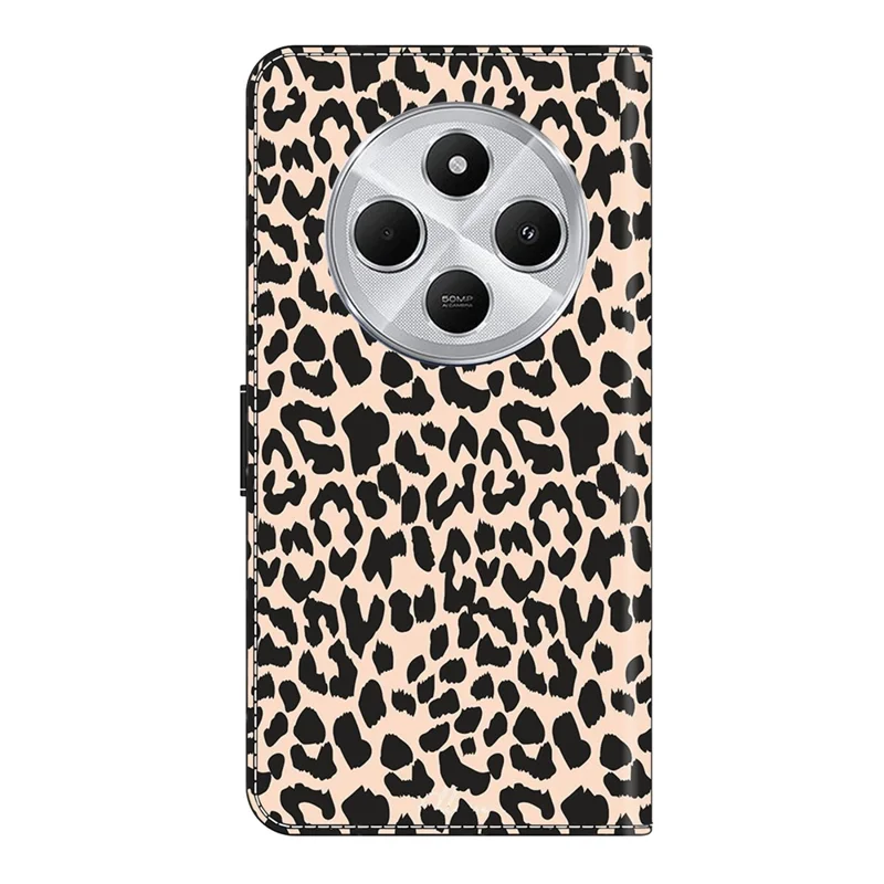 Custodia per cellulare a libro in TPU+PU con stampa leopardata per Xiaomi Redmi 14C 4G / 14R 5G / Poco C75 4G - Stampa leopardo