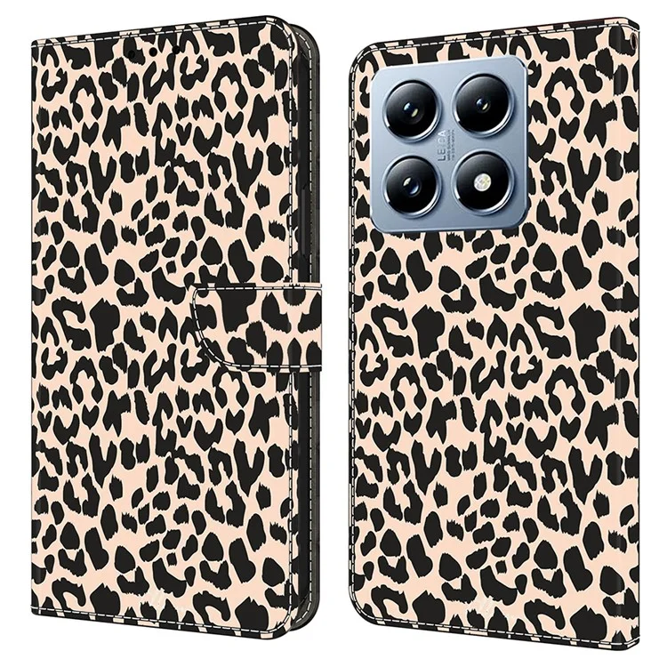 Étui pour Xiaomi 14T Pro, motif imprimé, housse de protection en TPU + cuir PU, étui à rabat pour téléphone - Imprimé léopard