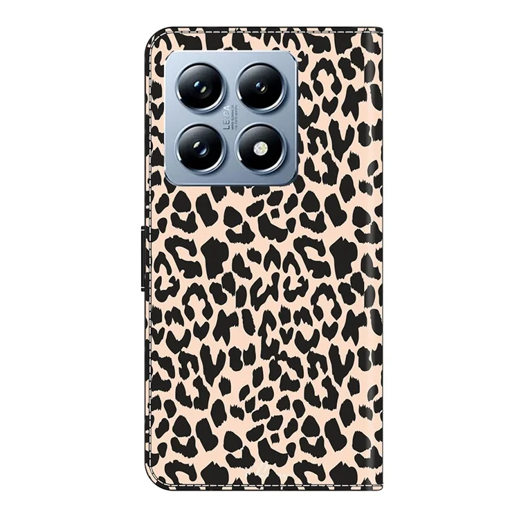 Étui pour Xiaomi 14T Pro, motif imprimé, housse de protection en TPU + cuir PU, étui à rabat pour téléphone - Imprimé léopard