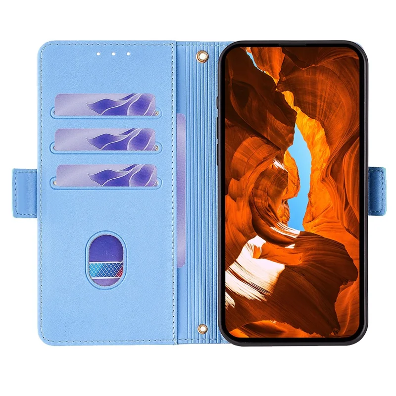 For TECNO Pova 6 Neo Leather Wallet Case RFID Blocking Stand Cover with Hand Strap - Blue