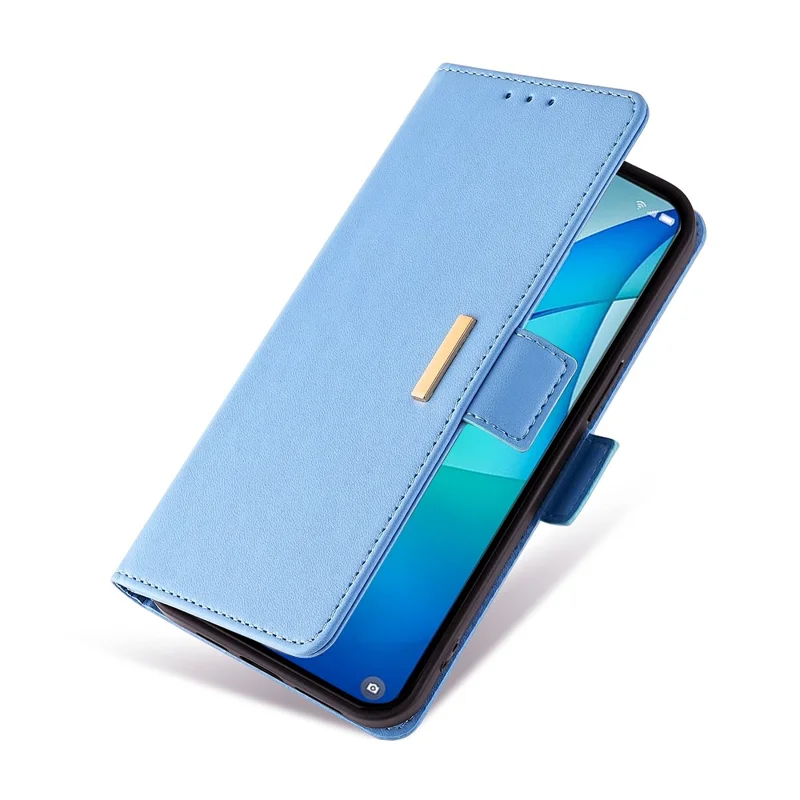 For TECNO Pova 6 Neo Leather Wallet Case RFID Blocking Stand Cover with Hand Strap - Blue