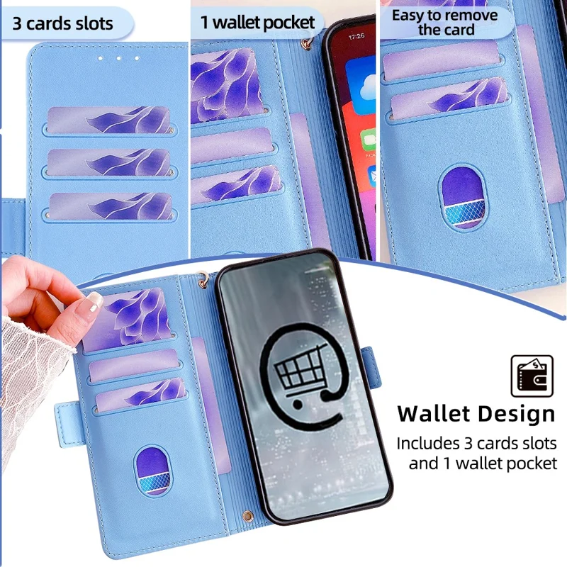 For TECNO Pova 6 Neo Leather Wallet Case RFID Blocking Stand Cover with Hand Strap - Blue