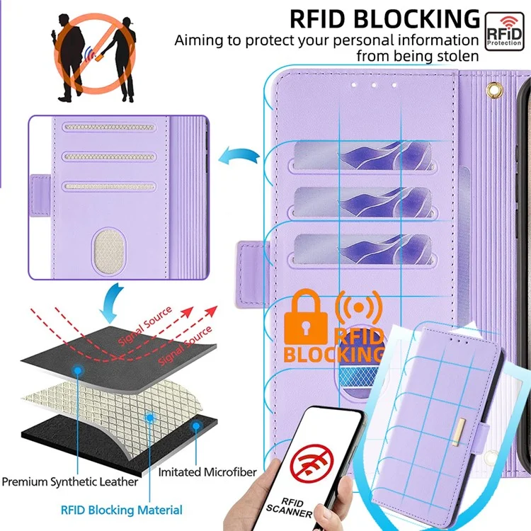 Custodia portafoglio in pelle con funzione RFID Blocking e supporto per Xiaomi Redmi Note 14 5G - Viola