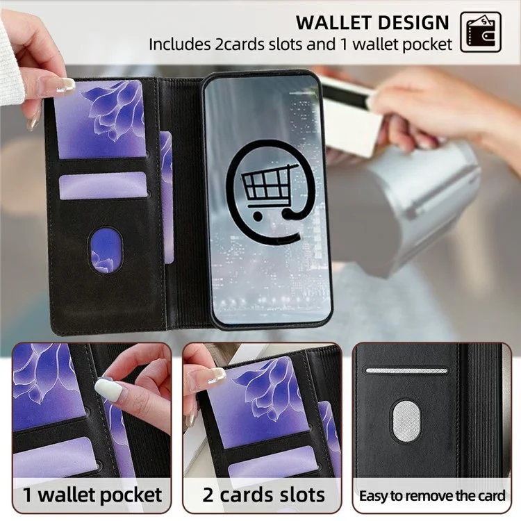 Custodia in pelle per Xiaomi Redmi 14C 4G / 14R 5G / Poco C75 4G Portafoglio Stand Cover per telefono con blocco RFID - Nero