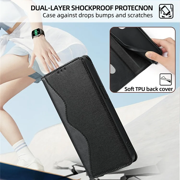 Custodia in pelle con portafoglio e supporto per Infinix Hot 50 4G, con blocco RFID - Nero