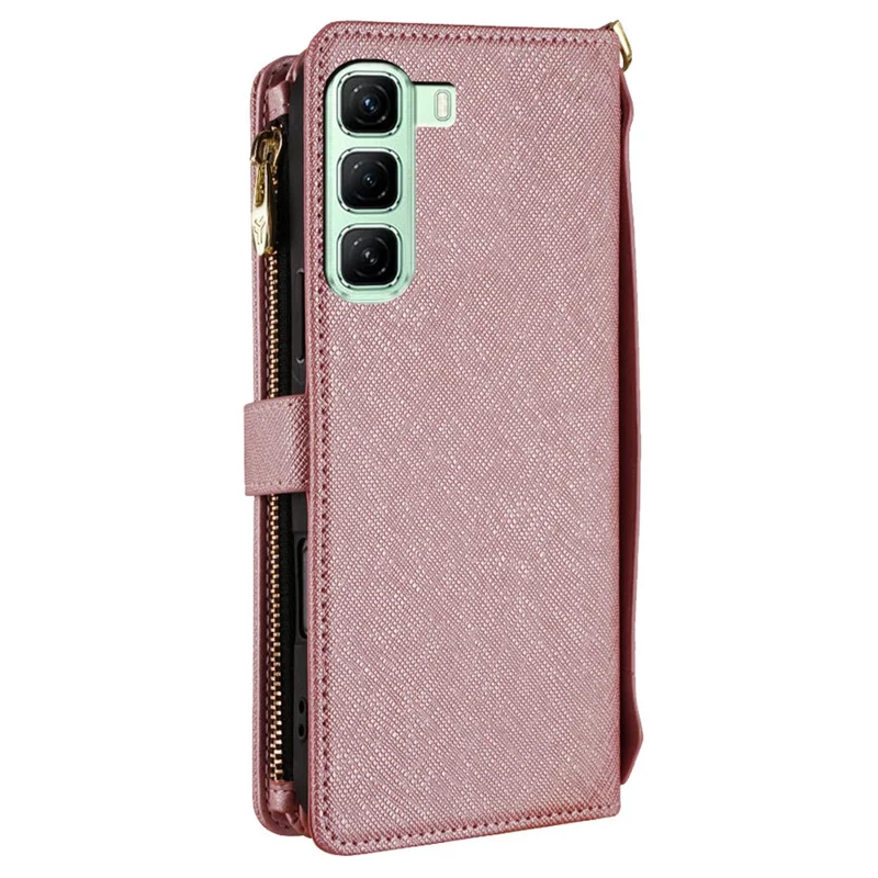 Für Infinix Hot 50 4G Hülle Cross Textur PU Leder + TPU Brieftasche Handyhülle mit Trageriemen - Roségold