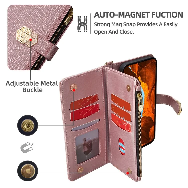 Custodia per Xiaomi Redmi Note 14 5G, texture a croce in pelle PU + TPU, custodia a portafoglio con cinturino - Oro rosa