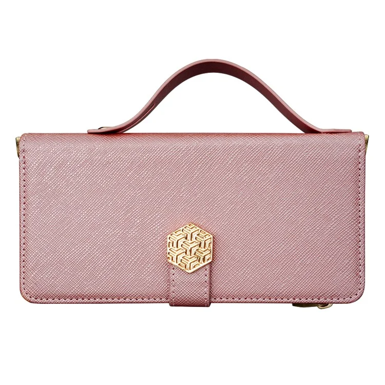 Custodia per Xiaomi Redmi Note 14 Pro 5G, in pelle PU con texture a croce + TPU, wallet cover con cinturino - Oro rosa