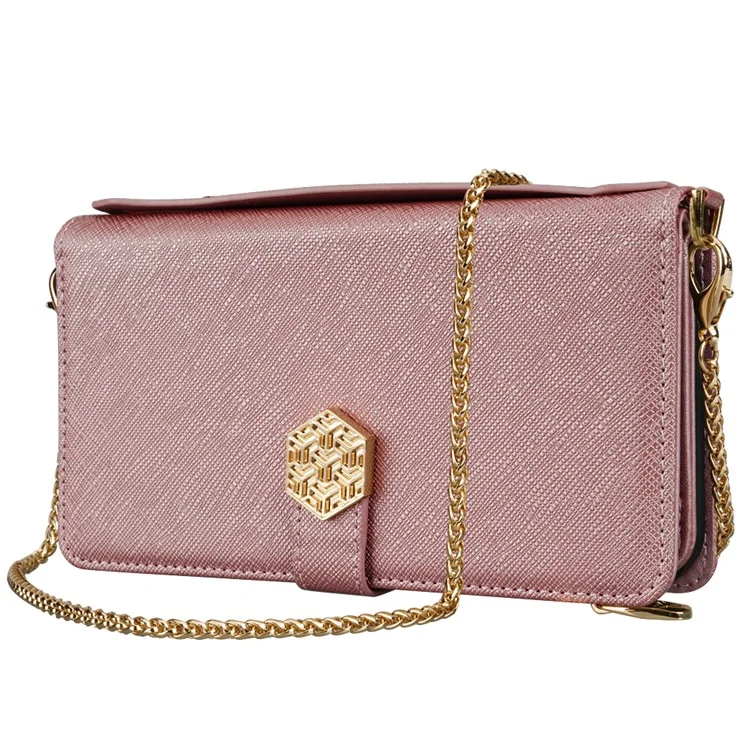 Custodia per Xiaomi Redmi Note 14 Pro 5G, in pelle PU con texture a croce + TPU, wallet cover con cinturino - Oro rosa