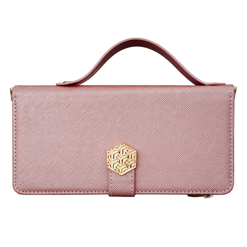 Funda para Motorola Moto G35 5G, textura cruzada, piel PU+TPU, funda de cartera para teléfono con correa - Oro rosa