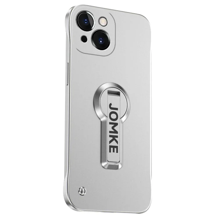 For iPhone 14 Case Hard PC Frameless Baking Paint Kickstand Phone Cover - Silver