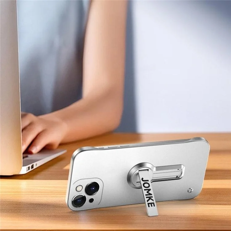 For iPhone 14 Case Hard PC Frameless Baking Paint Kickstand Phone Cover - Silver