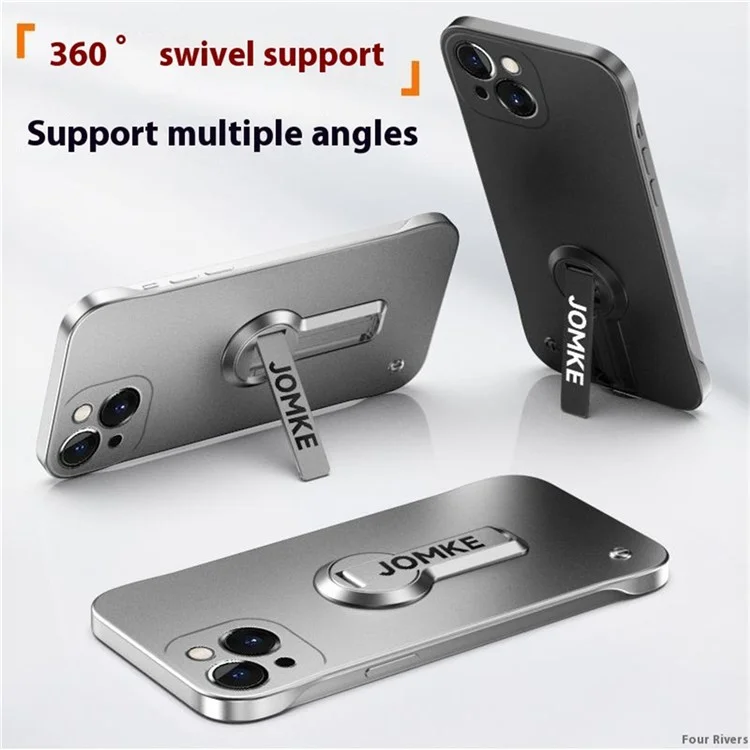 For iPhone 14 Case Hard PC Frameless Baking Paint Kickstand Phone Cover - Silver