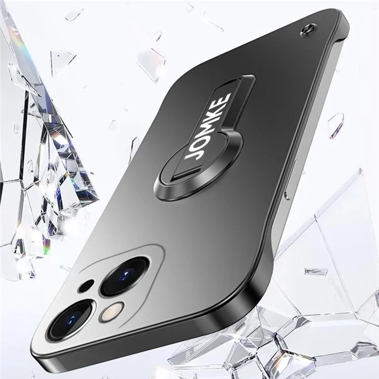 For iPhone 14 Case Hard PC Frameless Baking Paint Kickstand Phone Cover - Silver