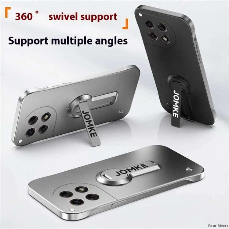 For OnePlus Ace 3 5G / 12R 5G Case Hard PC Frameless Baking Paint Kickstand Phone Cover - Black
