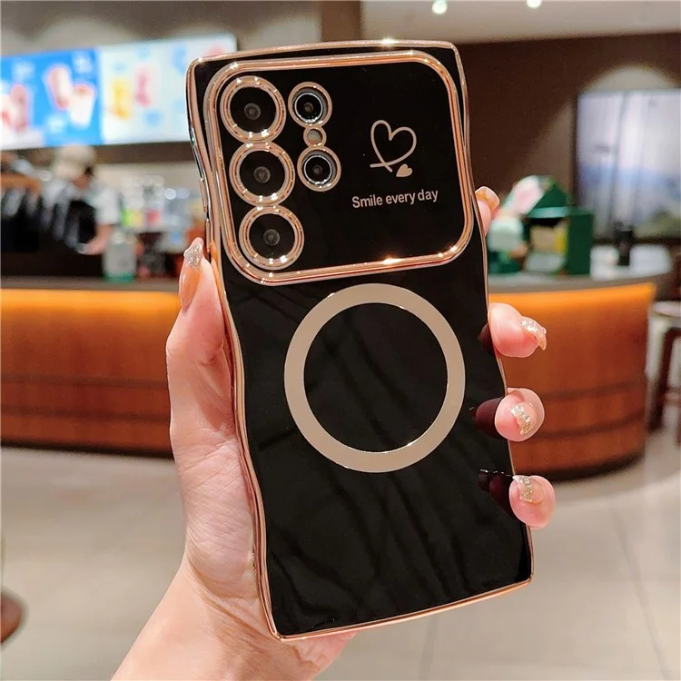 Чехол для Samsung Galaxy S25 Ultra с магнитным креплением, электролитическая рамка, TPU-чехол с большим окном - черный