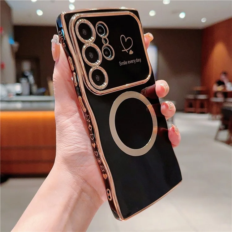 Чехол для Samsung Galaxy S25 Ultra с магнитным креплением, электролитическая рамка, TPU-чехол с большим окном - черный