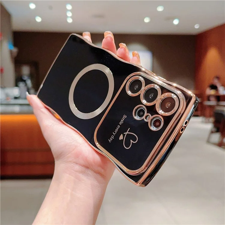Чехол для Samsung Galaxy S25 Ultra с магнитным креплением, электролитическая рамка, TPU-чехол с большим окном - черный