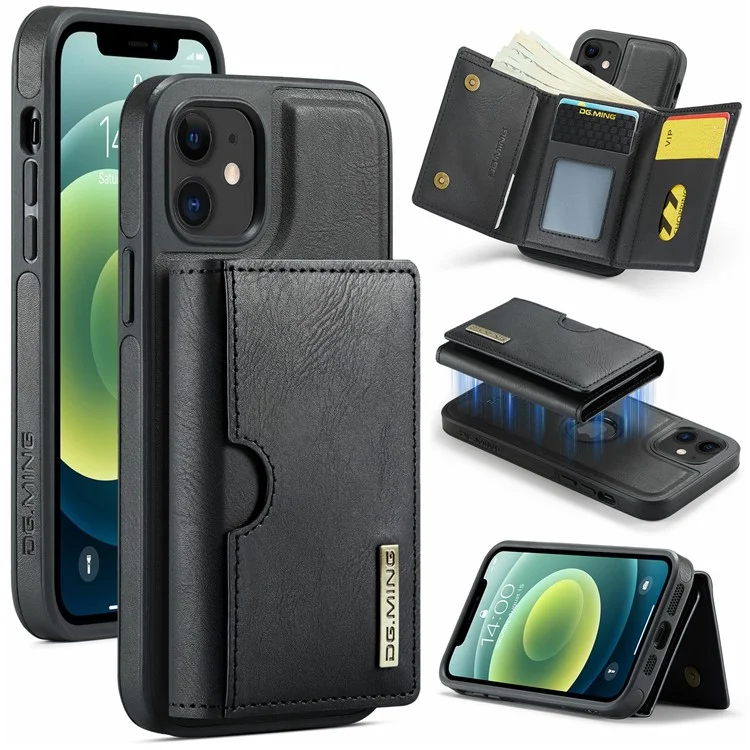 DG.MING M6 Serie für iPhone 12 / 12 Pro Hülle Magnetische Brieftasche PU+PC+TPU Handyhülle - Schwarz