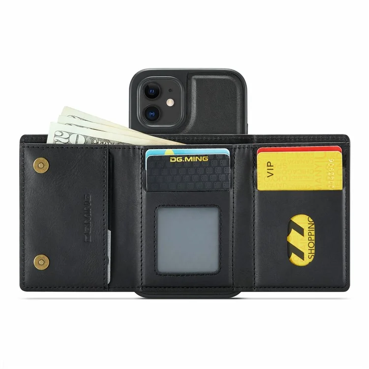DG.MING M6 Serie für iPhone 12 / 12 Pro Hülle Magnetische Brieftasche PU+PC+TPU Handyhülle - Schwarz