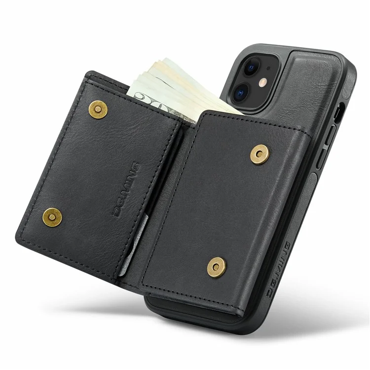 DG.MING M6 Serie für iPhone 12 / 12 Pro Hülle Magnetische Brieftasche PU+PC+TPU Handyhülle - Schwarz