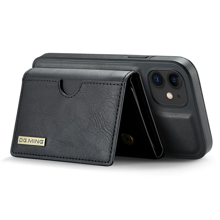 DG.MING M6 Serie für iPhone 12 / 12 Pro Hülle Magnetische Brieftasche PU+PC+TPU Handyhülle - Schwarz