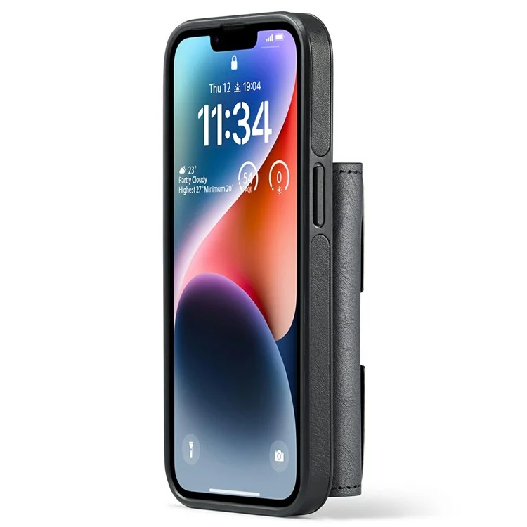 DG.MING M6 Series For iPhone 13 Case Magnetic Wallet PU+PC+TPU Phone Cover - Black