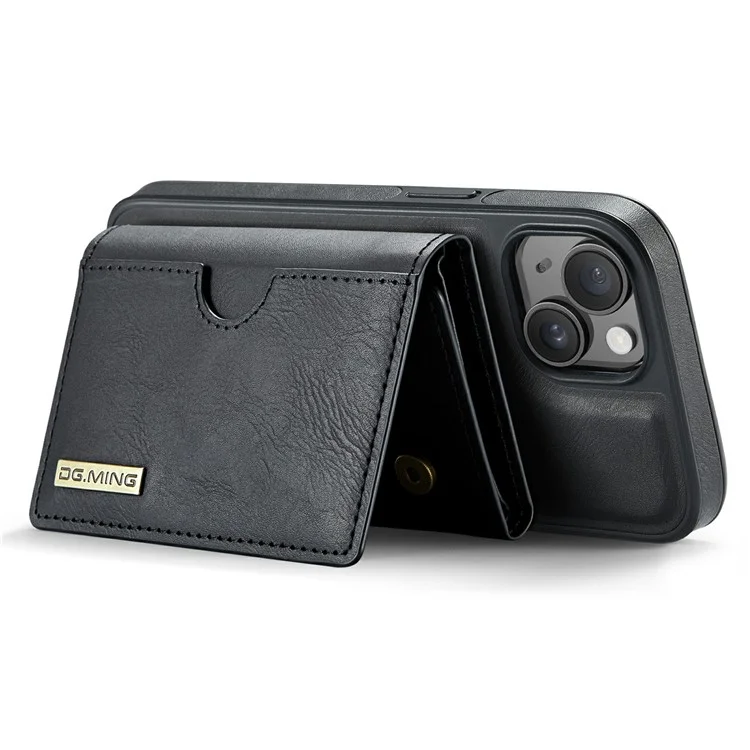 DG.MING M6 Series For iPhone 13 Case Magnetic Wallet PU+PC+TPU Phone Cover - Black