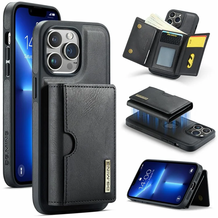 Funda para iPhone 13 Pro Max de la serie DG.MING M6 con cartera magnética de PU+PC+TPU - Negro