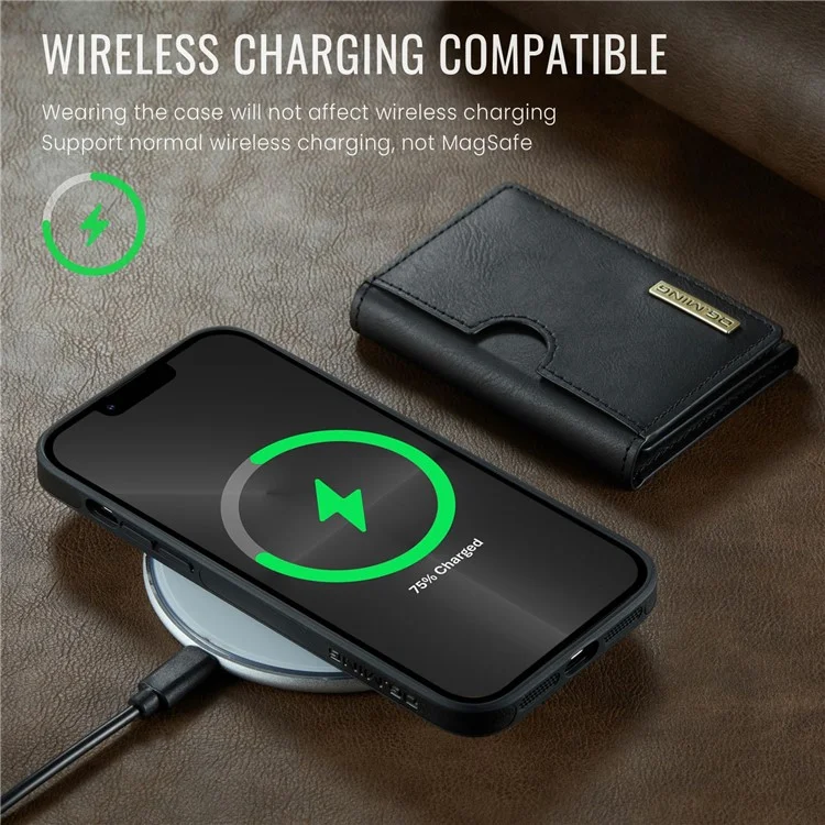 Funda para iPhone 13 Pro Max de la serie DG.MING M6 con cartera magnética de PU+PC+TPU - Negro