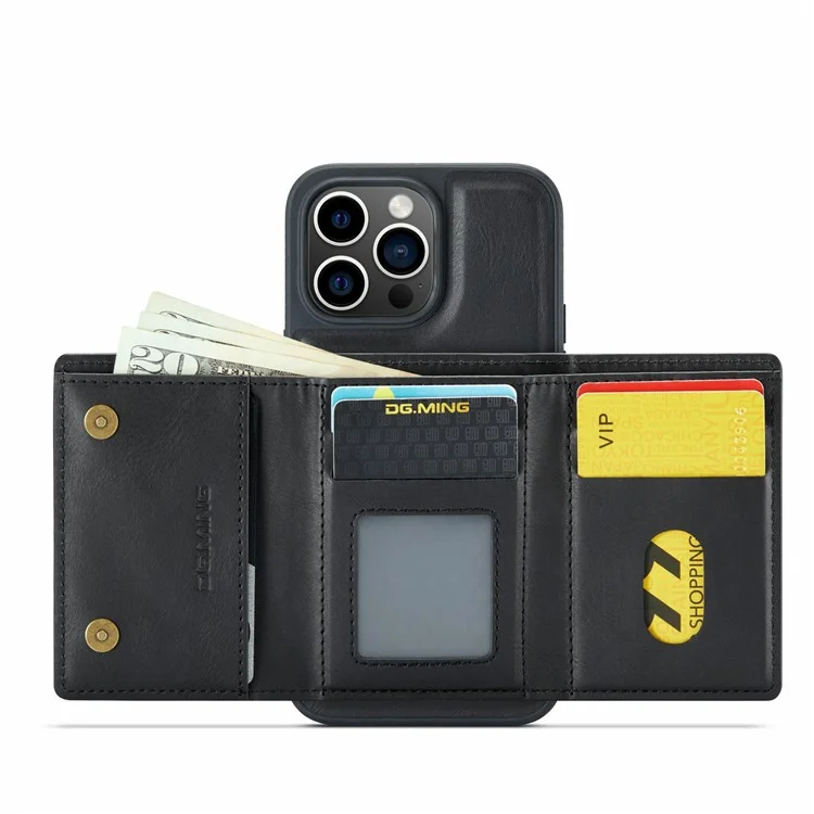 Funda para iPhone 13 Pro Max de la serie DG.MING M6 con cartera magnética de PU+PC+TPU - Negro