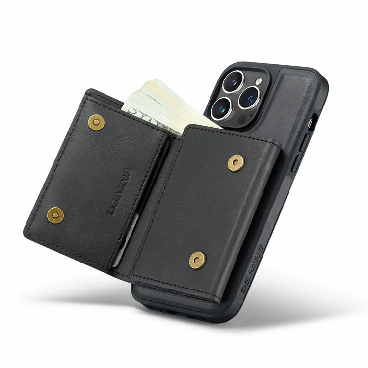 Funda para iPhone 13 Pro Max de la serie DG.MING M6 con cartera magnética de PU+PC+TPU - Negro