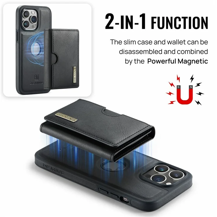 Funda para iPhone 13 Pro Max de la serie DG.MING M6 con cartera magnética de PU+PC+TPU - Negro
