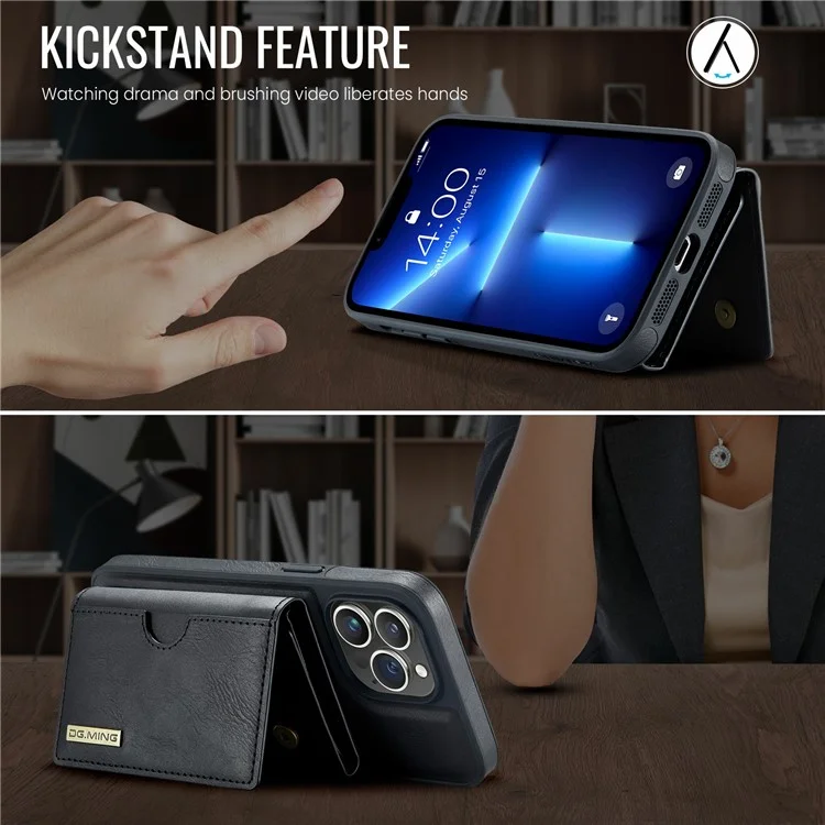 Funda para iPhone 13 Pro Max de la serie DG.MING M6 con cartera magnética de PU+PC+TPU - Negro