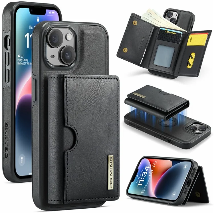 DG.MING M6 Serie für iPhone 14 Plus Hülle Magnetische Geldbörse PU+PC+TPU Handyhülle - Schwarz