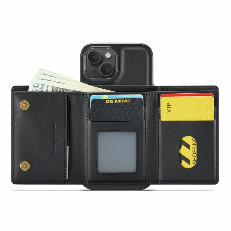 DG.MING M6 Serie für iPhone 14 Plus Hülle Magnetische Geldbörse PU+PC+TPU Handyhülle - Schwarz