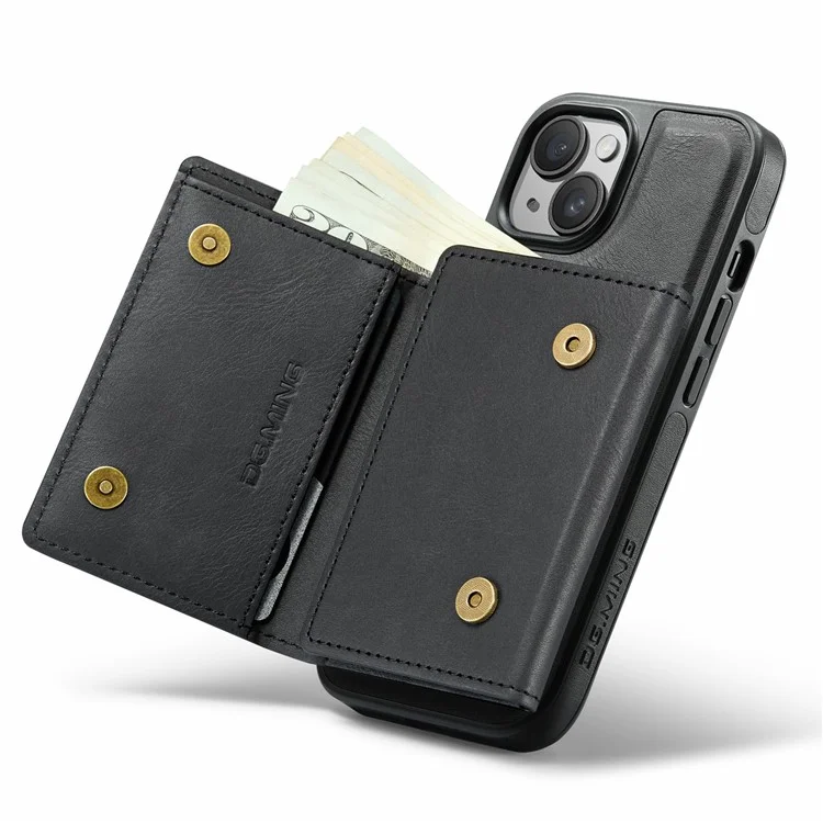 DG.MING M6 Serie für iPhone 14 Plus Hülle Magnetische Geldbörse PU+PC+TPU Handyhülle - Schwarz