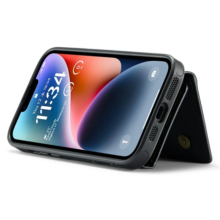 DG.MING M6 Serie für iPhone 14 Plus Hülle Magnetische Geldbörse PU+PC+TPU Handyhülle - Schwarz