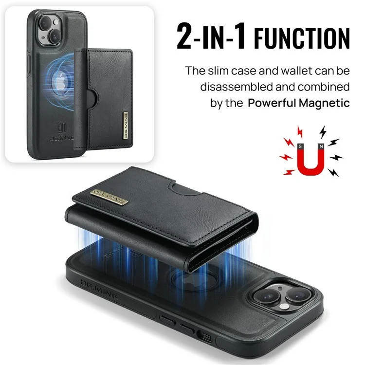 DG.MING M6 Serie für iPhone 14 Plus Hülle Magnetische Geldbörse PU+PC+TPU Handyhülle - Schwarz